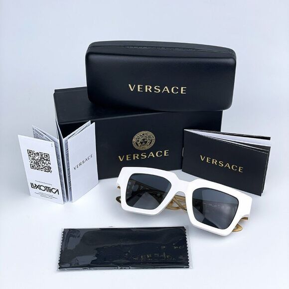 NEW Versace VE4431 401/87 White Gold Logo Dark Grey Square Women Sunglasses - Picture 11 of 12